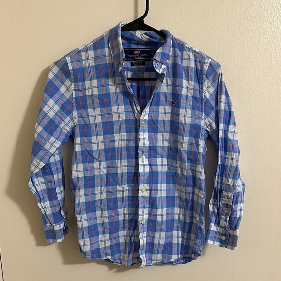 EUC Vineyard Vines Blue Plaid Button Down Shirt Small (8-10) - Picture 1 of 4